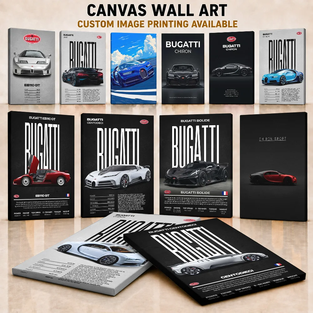 Bugatti Canvas Painting Posters Classic Motorsport Design Wall Decor With Customized Photo For Garage Ideal Car Enthusiast Gift