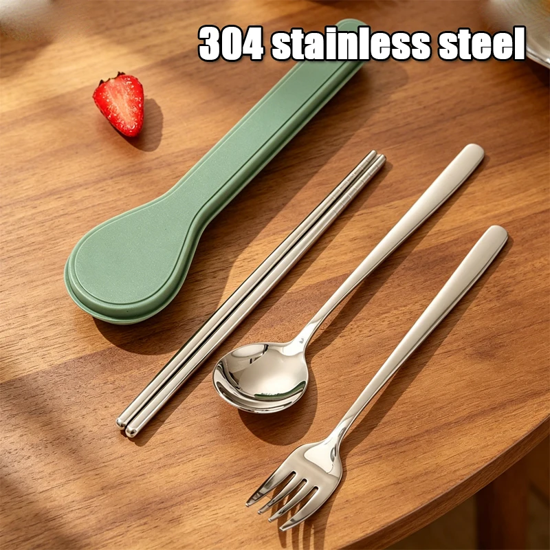 

304 Stainless Steel Cutlery Set With Storage Case Korean Style Portable Tableware Set Home School Kitchen Dinnerware Services