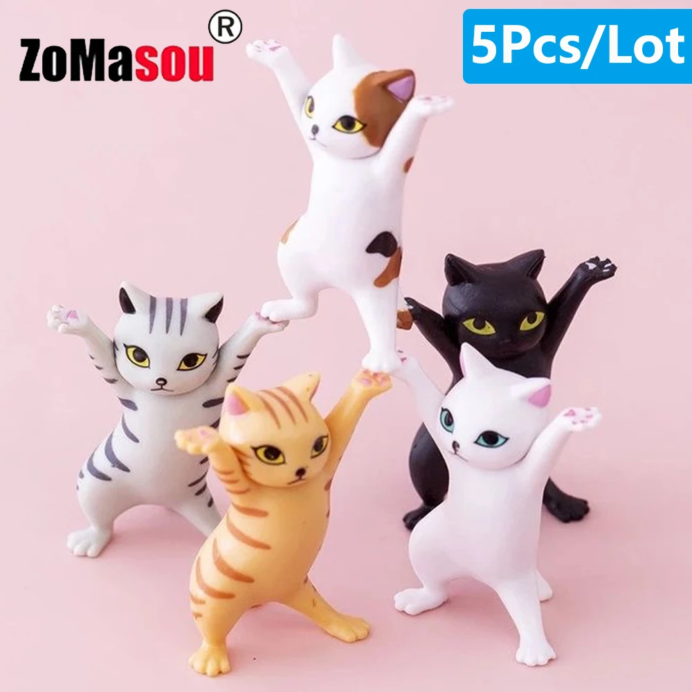 1/5Pc Kawaii Cats Pen Holder Funny Cat Doll Ornaments Plastic Crafts Earphone Support Room Office Desk Home Decoration Accessory