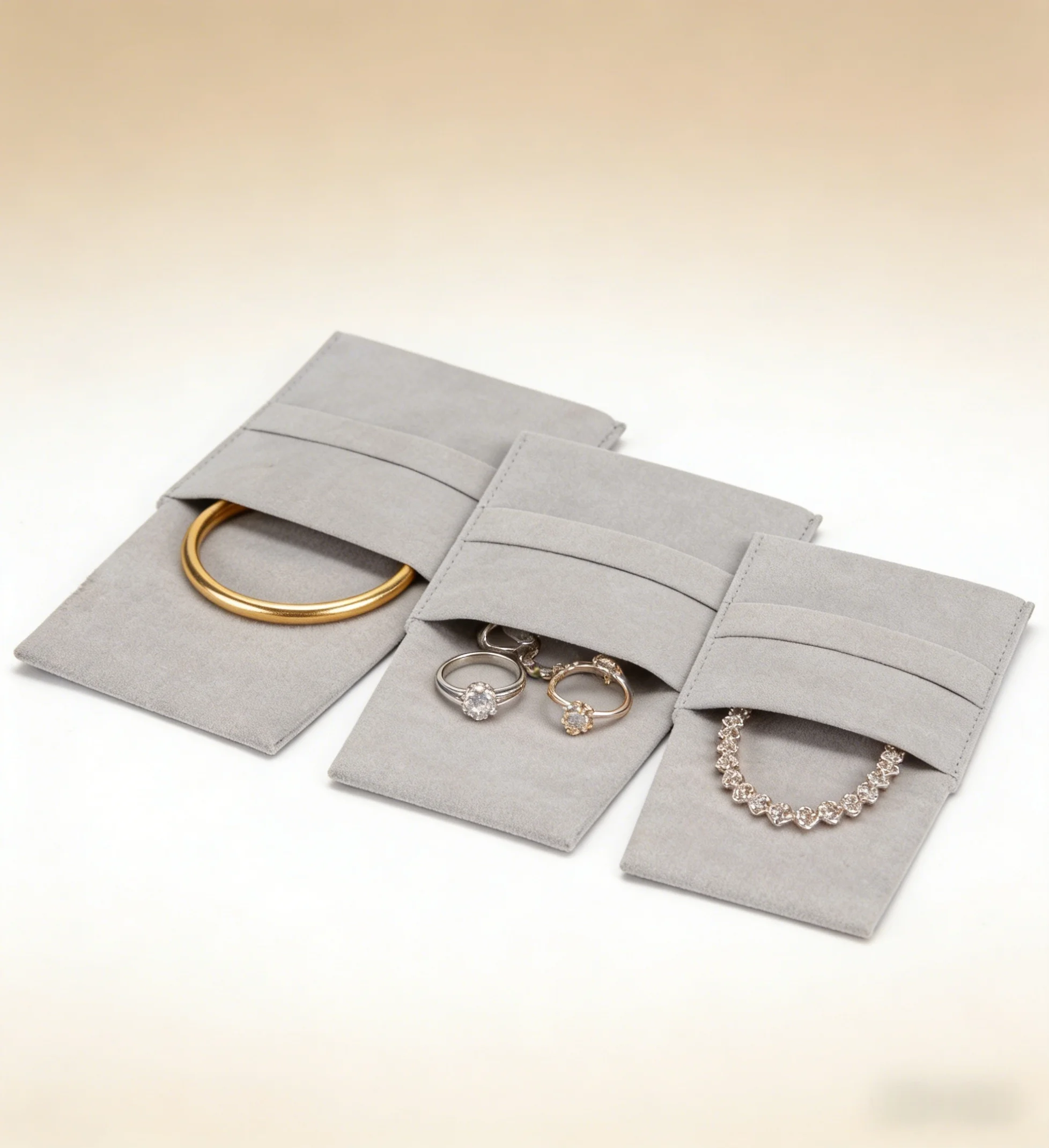 

40Pcs 8x8cm Grey Envelope Microfiber Jewelry Bags Fixed Strap Bulk Luxury Gift Pouches for Jewelry Storage & Packaging