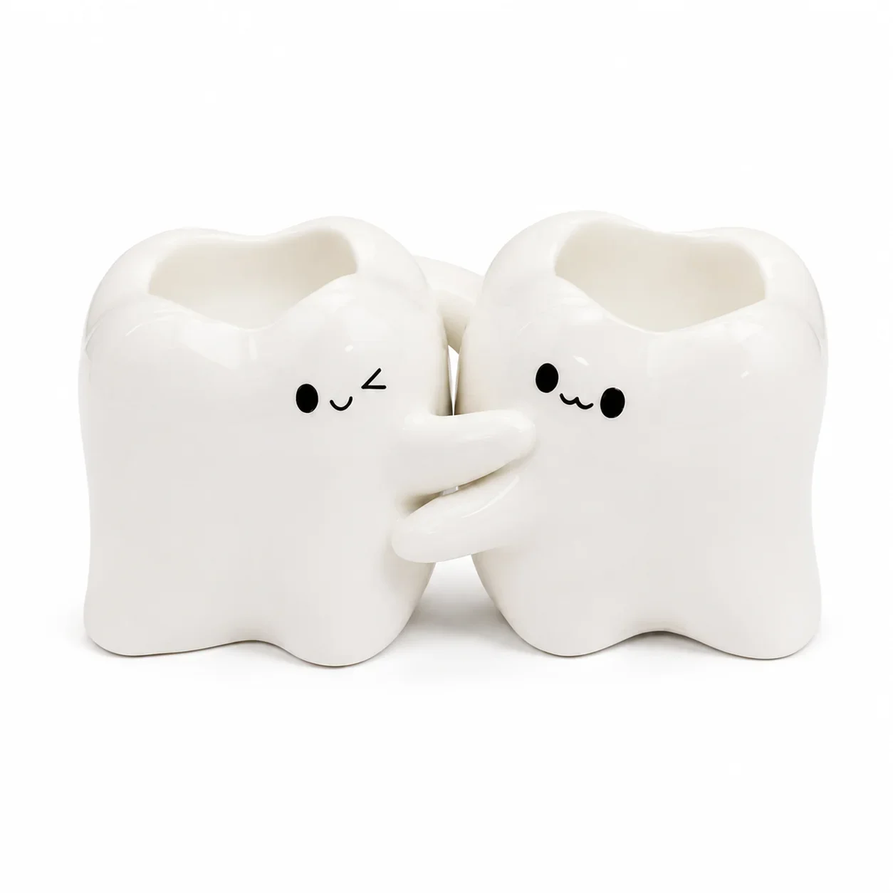 Cute Tooth Ceramic Multifunctional Toothbrush Holder, Suitable for Toothbrushes, Toothpaste, and Makeup Brushes