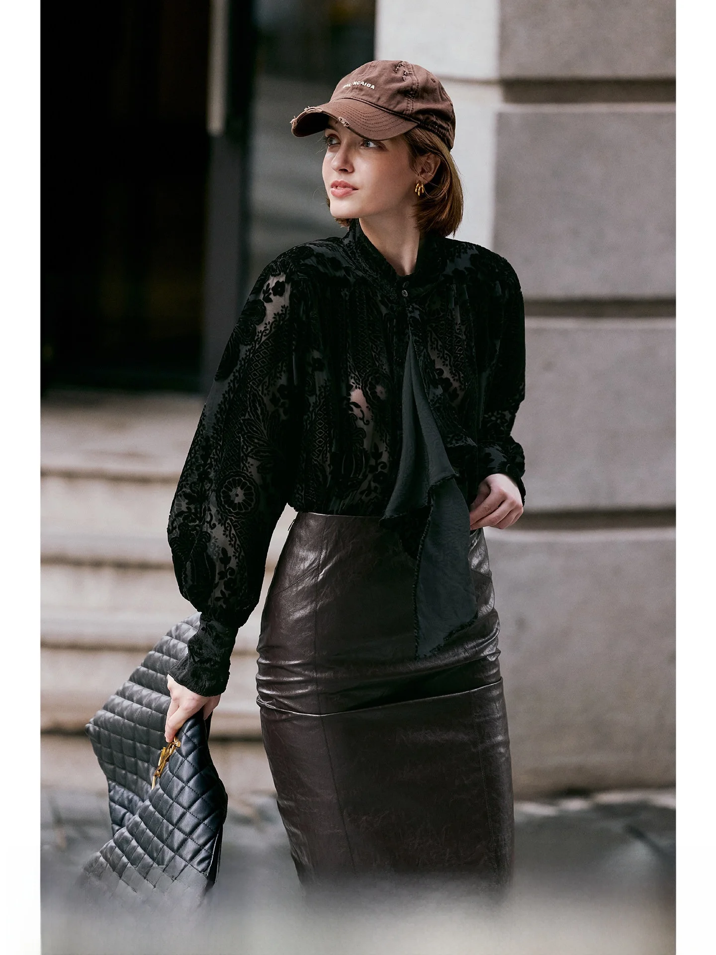 Luna7xi High Waist PU Leather Feel  Skirt Women's Business Commute Straight Cut Bodycon Skirt Comfortable Soft Fabric