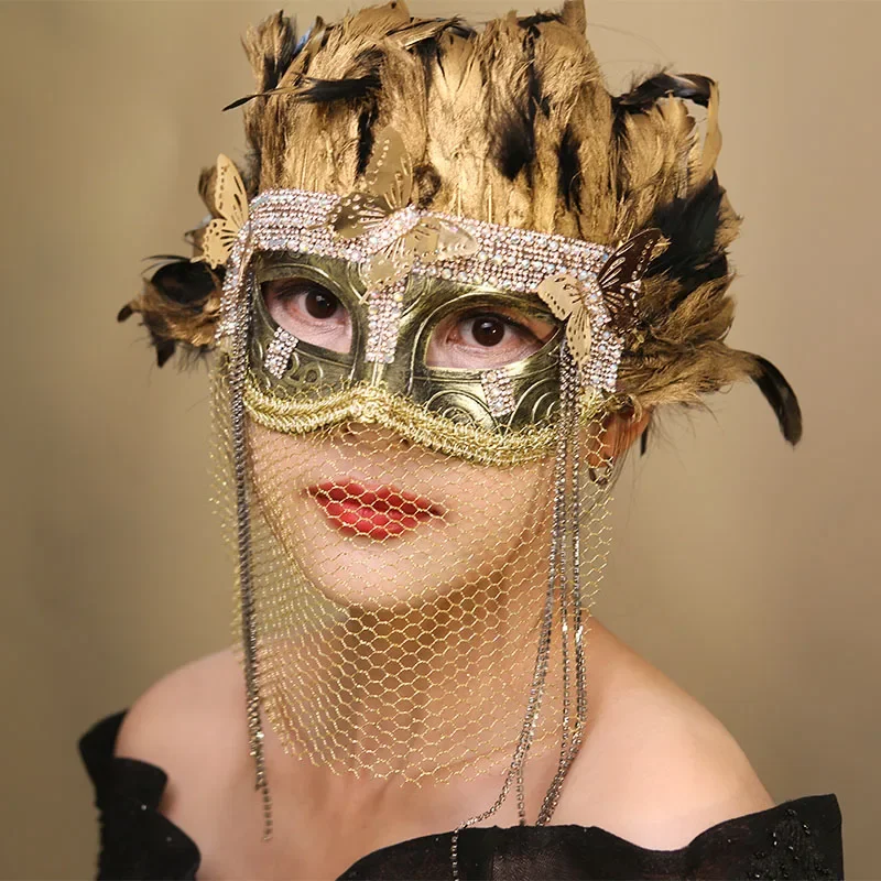 

Venice Heavy Industries Shine Halloween Masquerade Party Female COS Feather Mask Children Hanfu Model