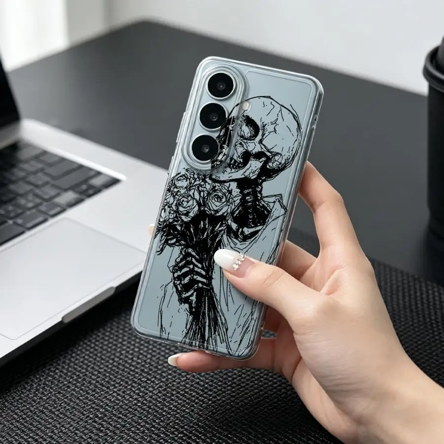 Detailed Skull Sketch Print Phone Cover Case for Samsung Galaxy A36 A27 A25 A51 A14 A16 A34 A35 A56 A50 A52 A31 A55 A23 A54 A15