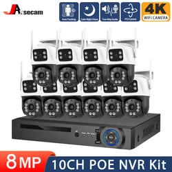 Security Camera System 10CH 8MP HD POE NVR Kit CCTV Two Way Audio Auto Tracking Outdoor 4K Video Surveillance IP Camera Set