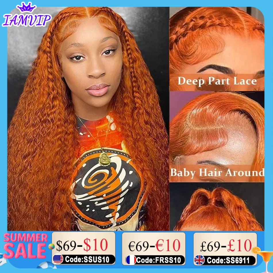 

Orange Ginger Lace Front Wig Curly Frontal Wig 13x4 13x6 Hd Lace Human Hair Wigs 30 36 Inch Deep Wave Front 200 Density Curly