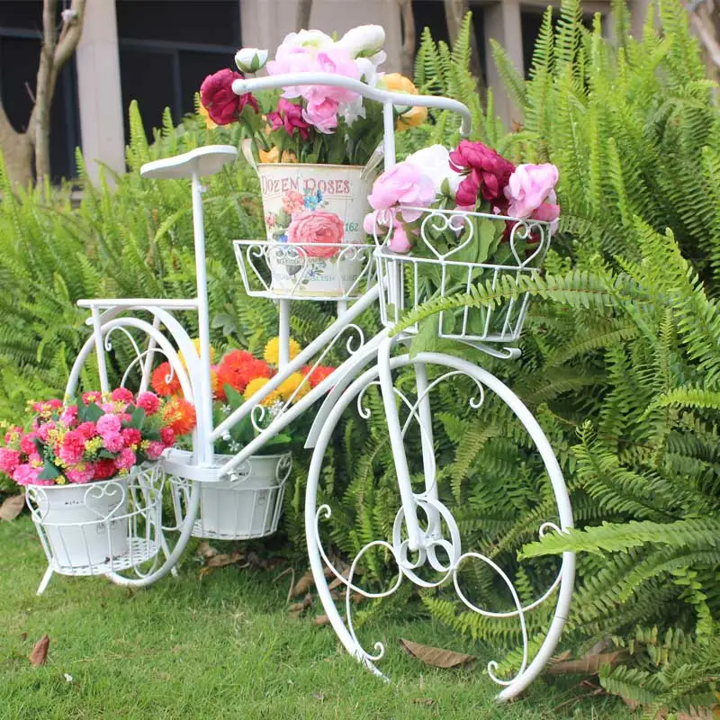 

Bicycle Wedding Bicycle Flower Pot White Metal Decorative Display Pot