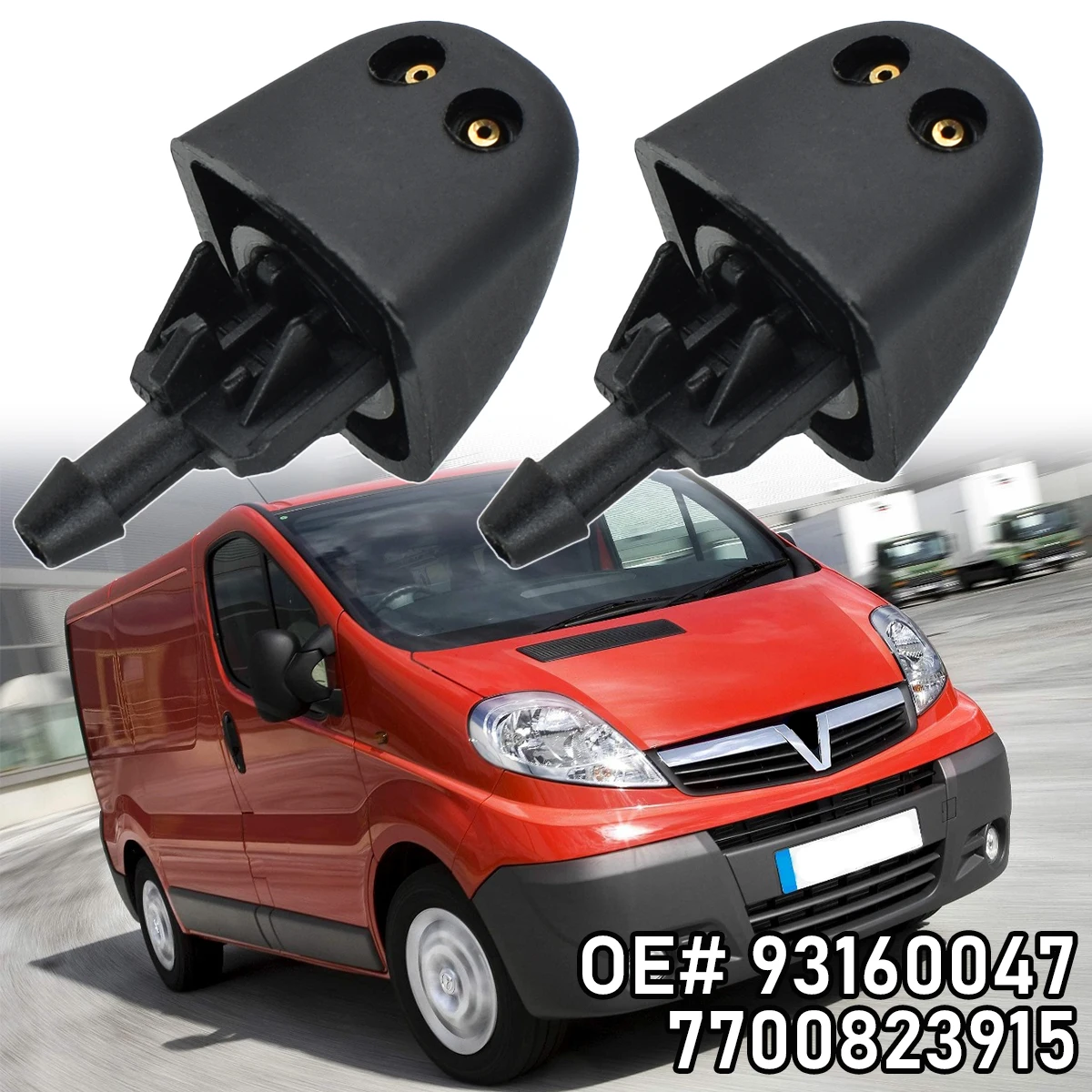 2X Windscreen Washer Jets Front Water Nozzles Spray 93160047 7700823915 For Renault Trafic II X83 Opel Vauxhall Vivaro Primastar