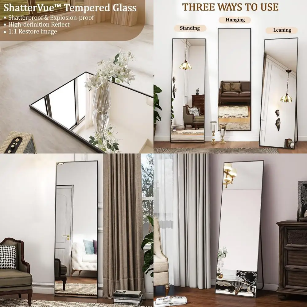 

56 Inch x 21 Inch Full-Length Bedroom Floor Mirror with Stand, Large Black Leaning or Hanging Mirror