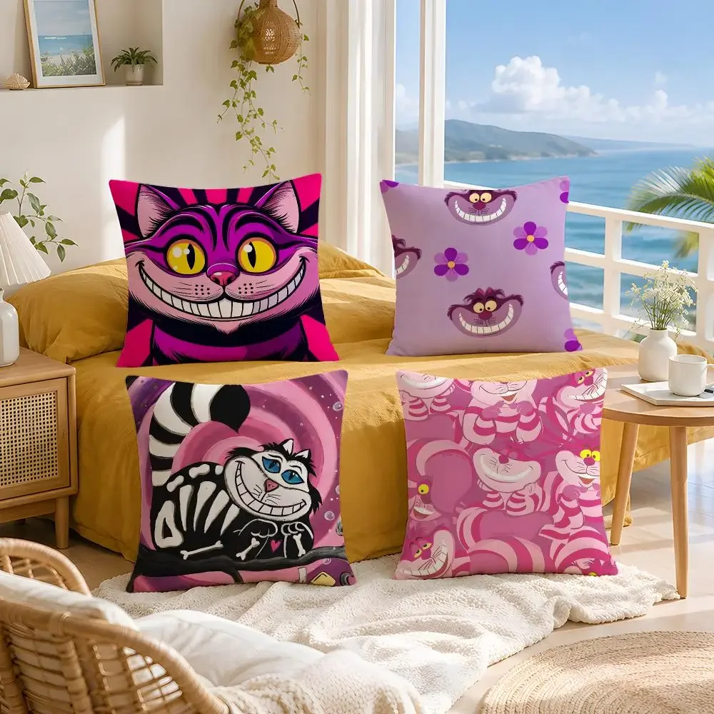 Smiling Cheshire Cat Cushion Cover Throw Pillow Short Plush Fresh Natural Cushion for Living Room Sofa Ornament Present Gift