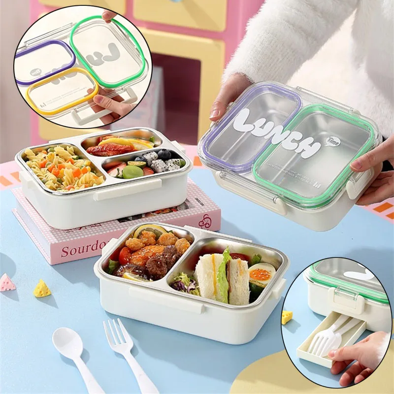 304 Edelstahl-Lunchbox mit mehreren Fächern, mikrowellengeeignete Bento-Box, auslaufsicherer, versiegelter Essensbehälter für Schule, Büro und tägliche Mahlzeiten.