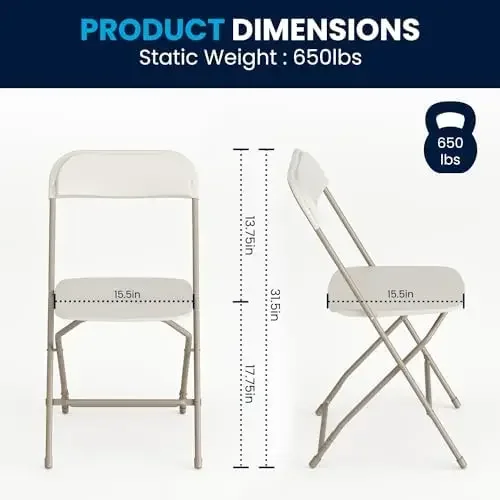 Hercules Series Plastic Folding Chairs for Parties and Weddings, Stackable Commercial Event Seats, Set of 10, Beige
