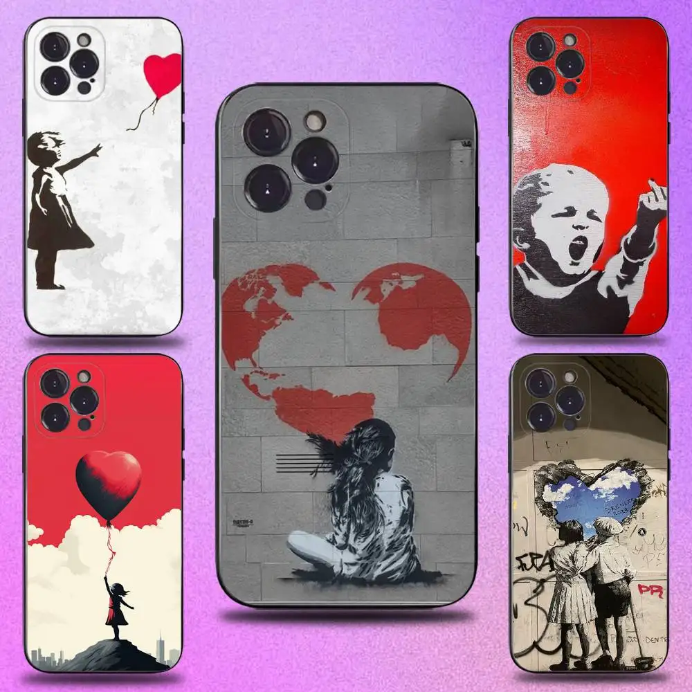 

Banksy Graffiti War Phone Case For iPhone 17,16,15,14,13,12,11 Plus,Pro Max,XS,X,XR,SE,Mini,8,7,Soft Silicone Black Cover