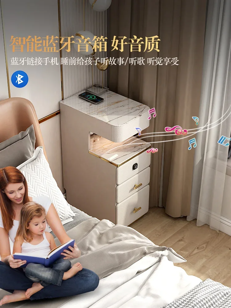Bedroom Smart Bedside Table Narrow Gap Side Table with Fingerprint Lock Wireless Charging