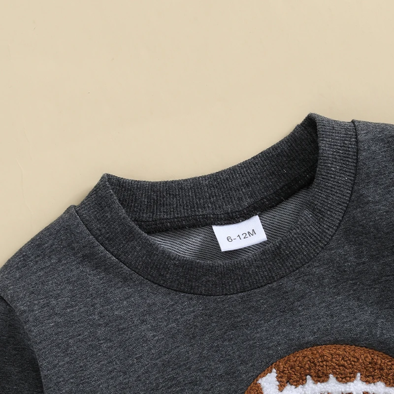 Toddler Fall Sweatshirt Football Letter Embroidered Long Sleeve Round Neck Casual Pullover Tops