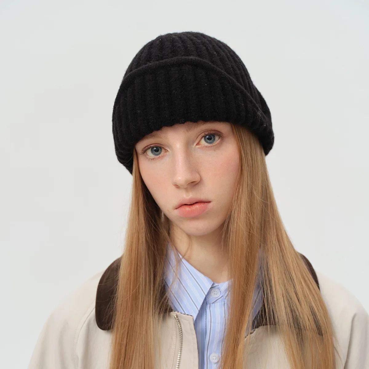 23% Wool Blend Solid Color Pilot Knit Hat Winter Warm Trapper Beani Korean Designer Style