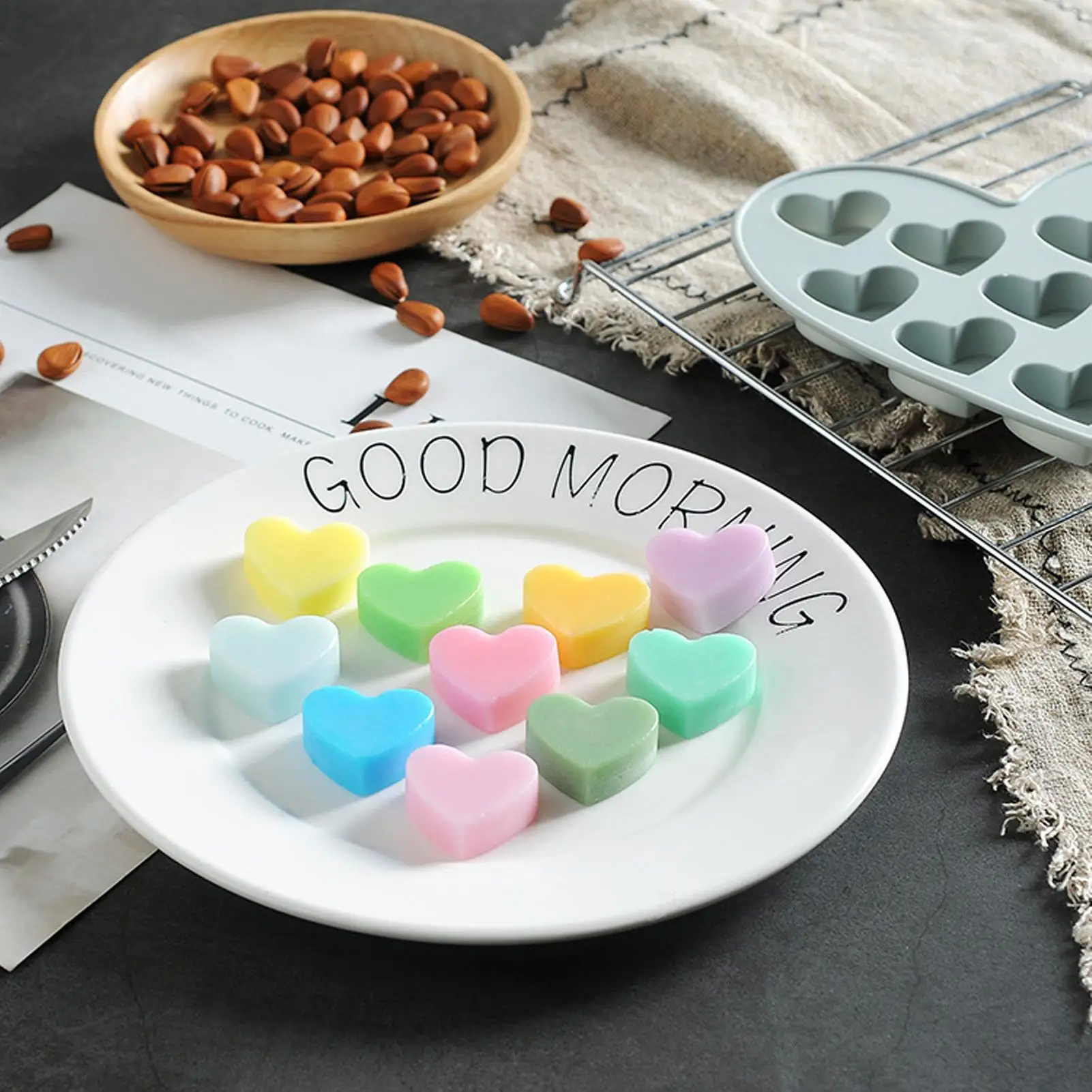 Heart-shaped Silicone Chocolate Mold 10 Grids Easy To Release Food Grade Baking Mold Candy Pudding Dessert Mold Cake Decoration
