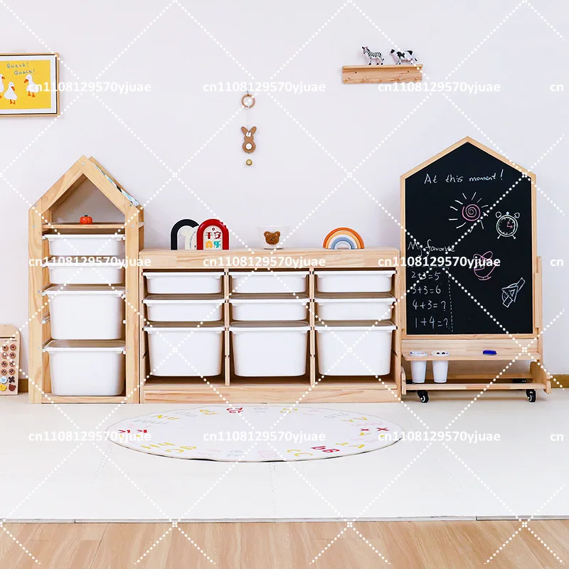 Kids Wooden Storage Cabinet Bookcase Wardrobe with Toy Trunk for Girls Children Room Furniture Set