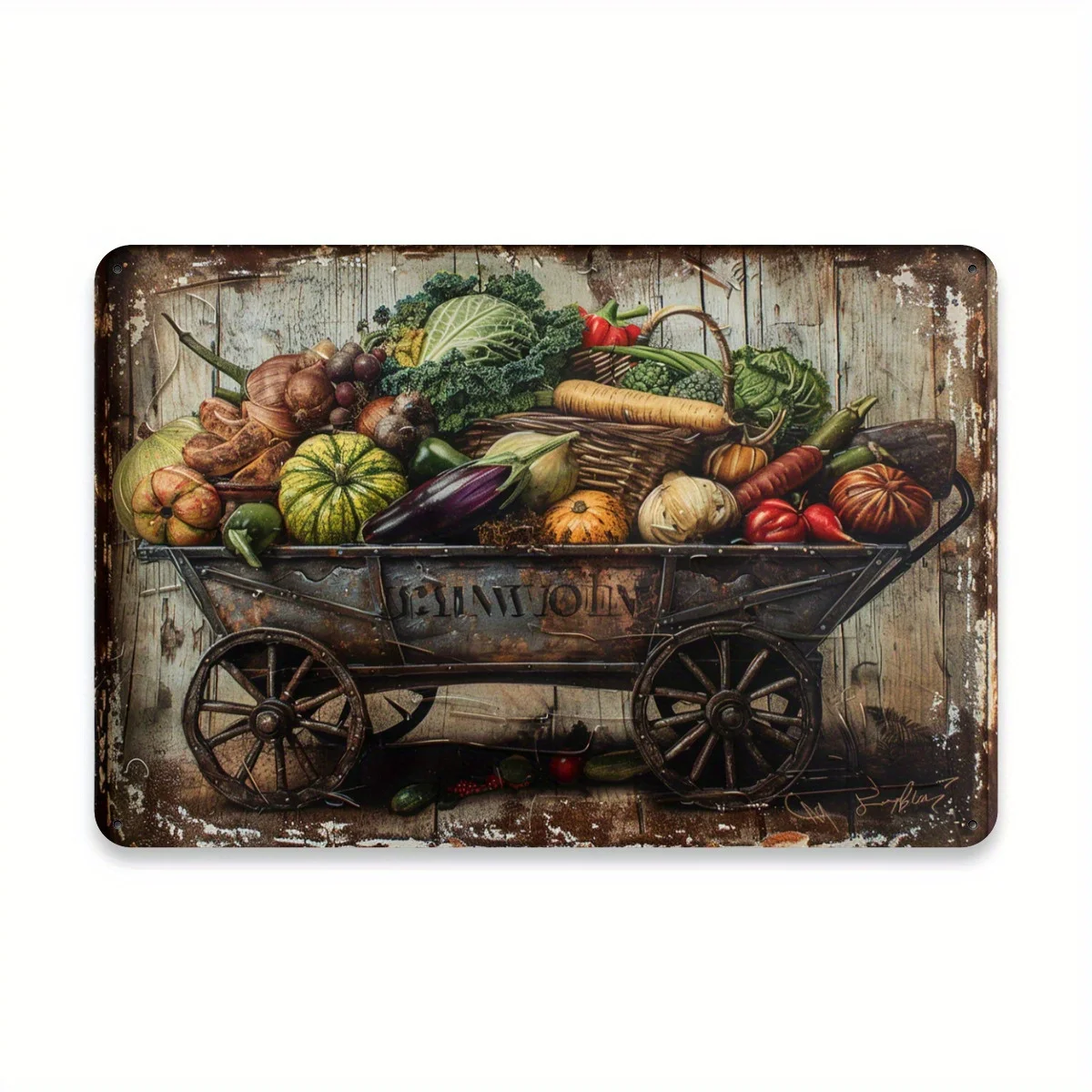 Delightful Retro Vegetable Cart Metal Sign - Rustic Kitchen Wall Decoration, Easy to Install, Ideal for Home And Office Decor