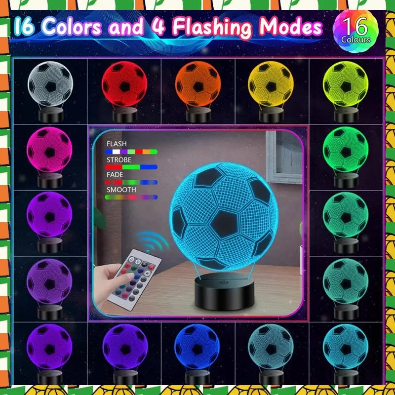 

Professional Tool Football Lamp For Kids, 3D Illusion Night Light, 16 Colors, Remote Control, Ideal Gift For Boys,