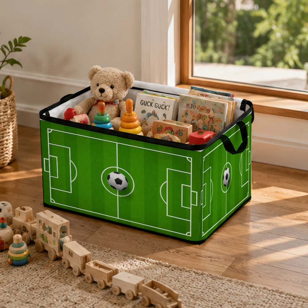 Athletic Sports Football Field Foldable Storage Box With Handle Clothes Blanket Organizer Home Storage Container