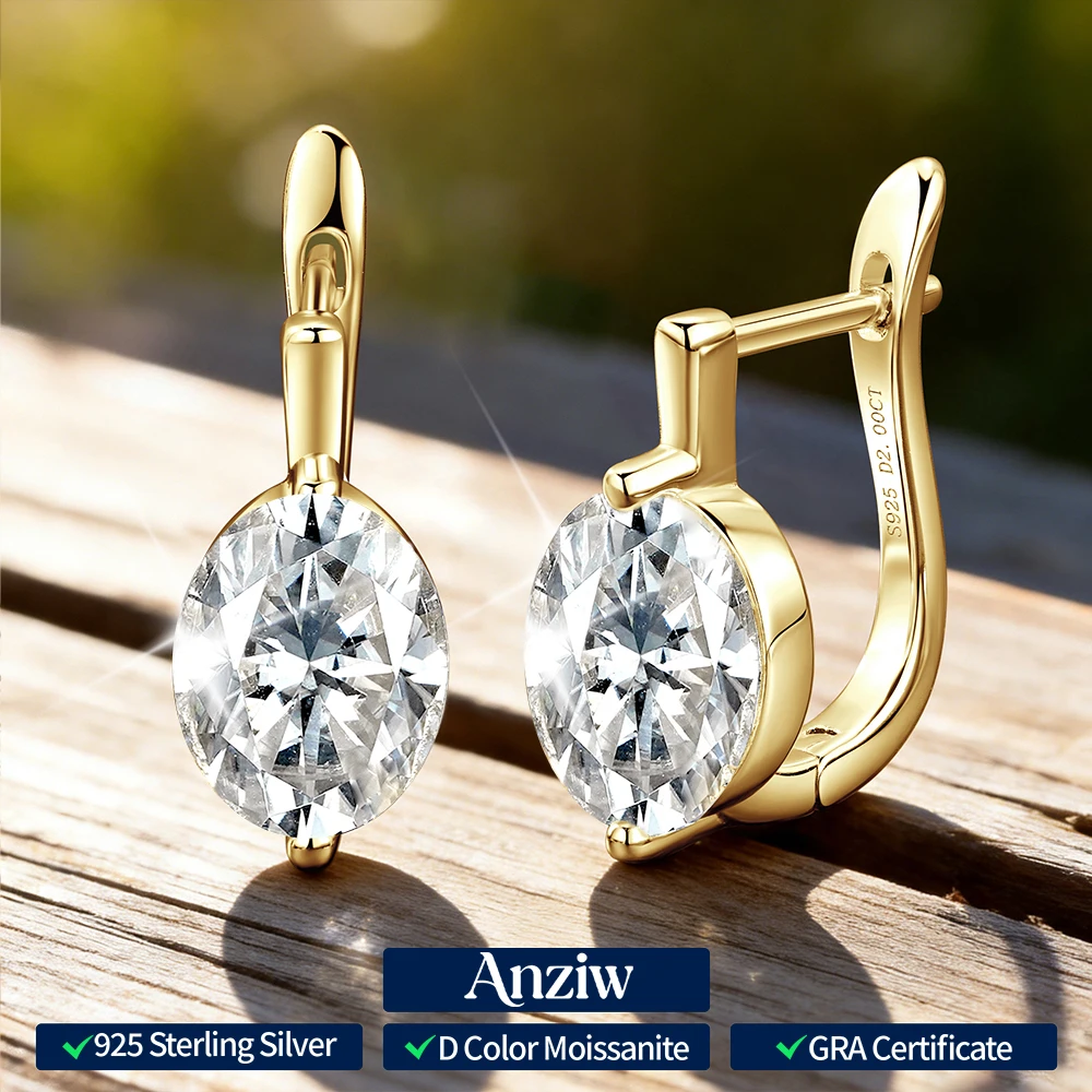 Anziw 2.0CT D Moissanite Drop Earrings for Women 925 Silver U Shaped Hoop Huggie Earrings Wedding Engagement Jewelry 2025 Trend
