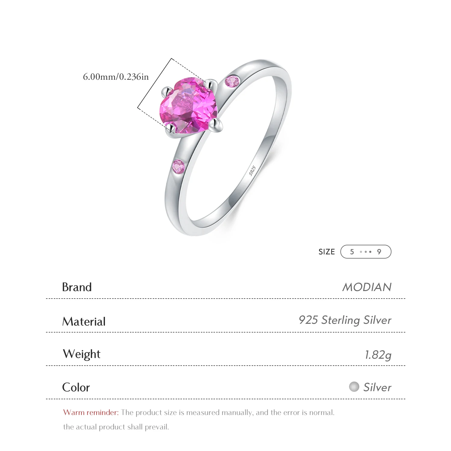 MODIAN Genuine 925 Sterling Silver Romantic Ring Heart RED CZ Finger Rings for Women Wedding Anniversary Jewelry Anel