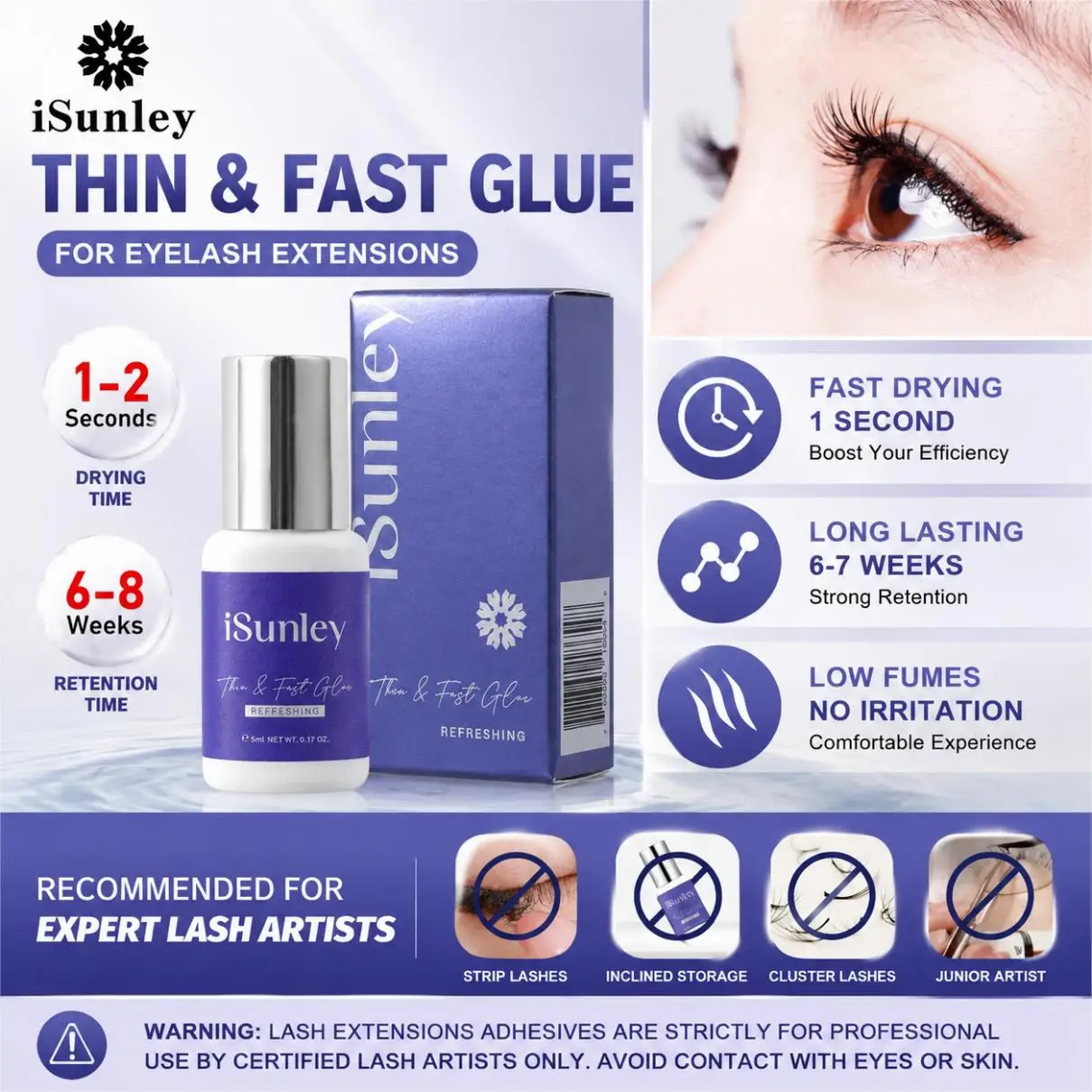 

1S Quick Drying No Irritant Eyelashes Extension Glue Long Lasting Waterproof False Eyelash Grafting Adhesive Makeup Tool Isunley