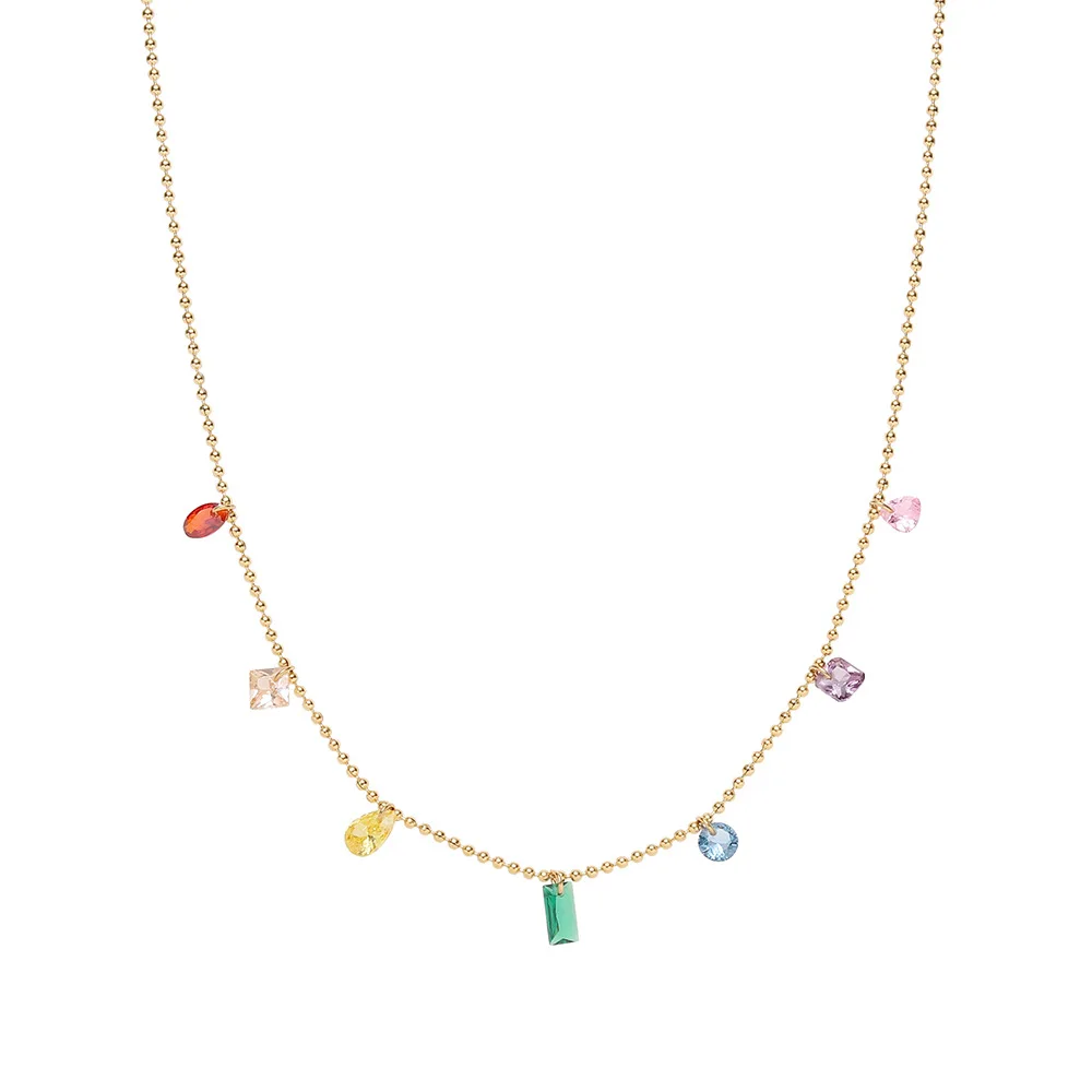 Colorful Geometric Zircon Pendant Necklace Women Stainless Steel Plating 18K Gold Personality Wedding Jewelry