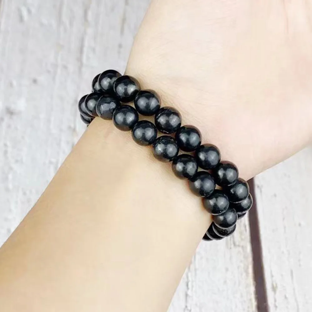 8MM Schungite Black Russia Shungite Bracelet Beads Real Natural Crystal Jewelry Energy Stones For Health Care Healing Fengshui