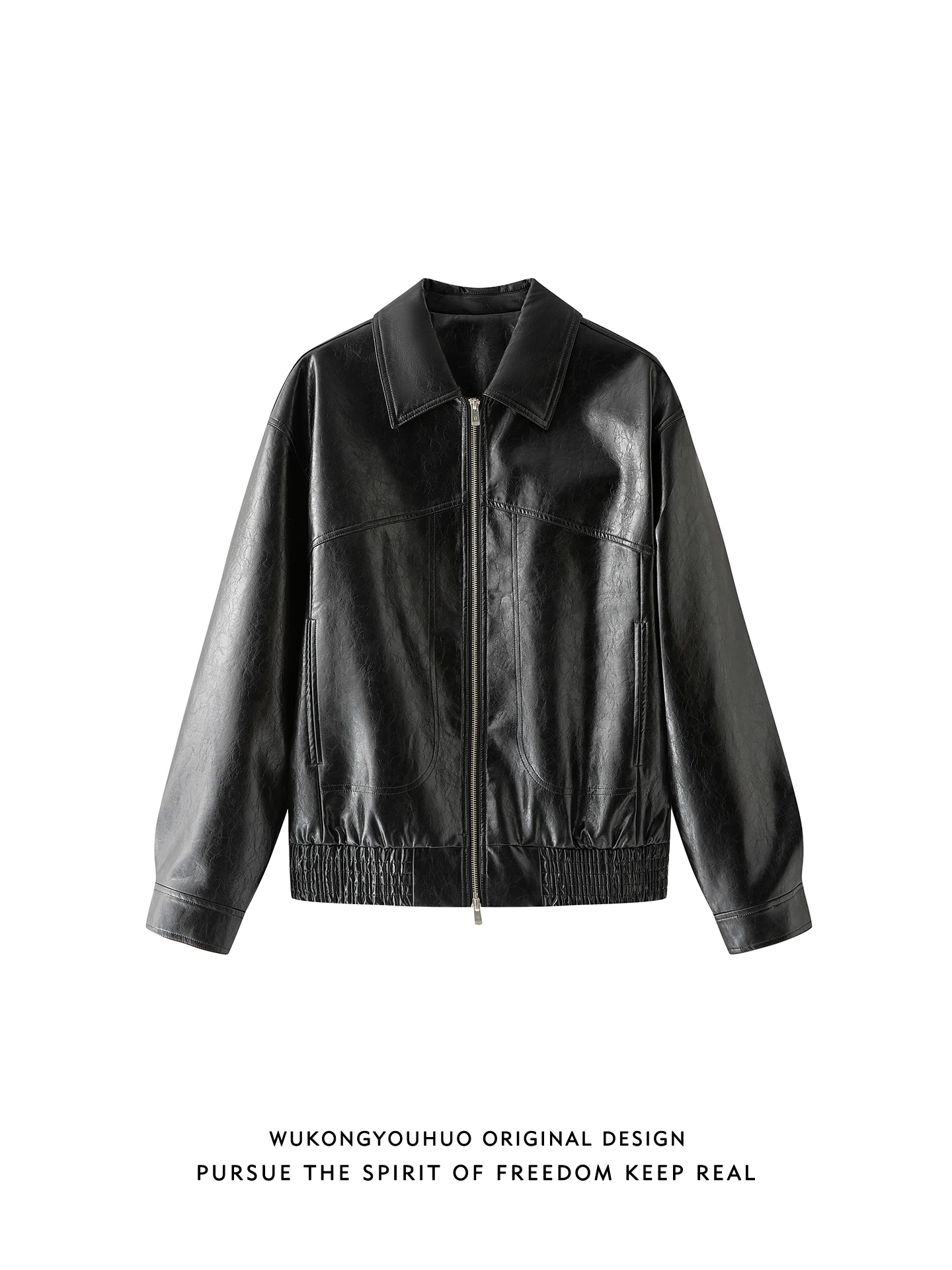 

Casual Loose Men's PU Leather Biker Jaet Sli Retro American Brand Spring Autumn Outerwear for Youth Trendy Color