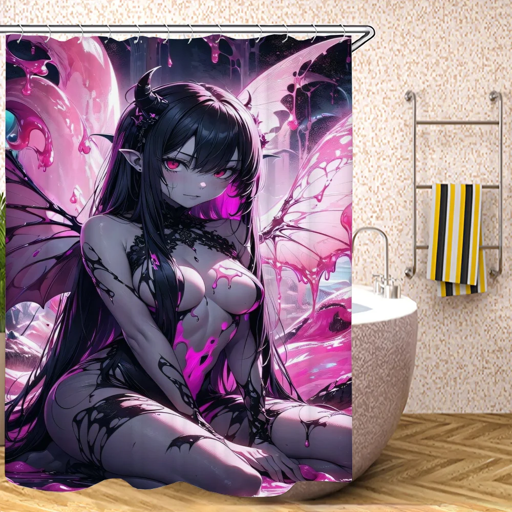 Devil Angel Bathroom Shower Curtain Waterproof Curtains for Bedrooms Bath Folding Partition Accessories Fabric Things the Set