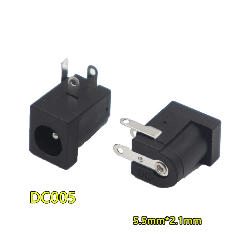 【100-10PCS】5.5x2.1mm 2.5  Black DC Power Jack Socket DC Connectors Supply Barrel-Type Right Angle PCB Mount Terminal Insert 3Pin