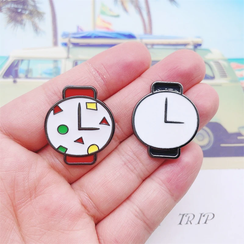 Creative Cute Hand Enamel Pins Colorful Pattern Clock Alloy Brooch Badge Personalized Jewelry Accessories Gift For Kid