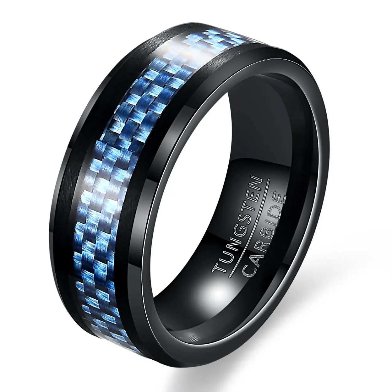 Black Carbon Fiber Jewelry 8mm Tungsten Steel Carbide Ring Mens Wedding Band New US Size 7-12