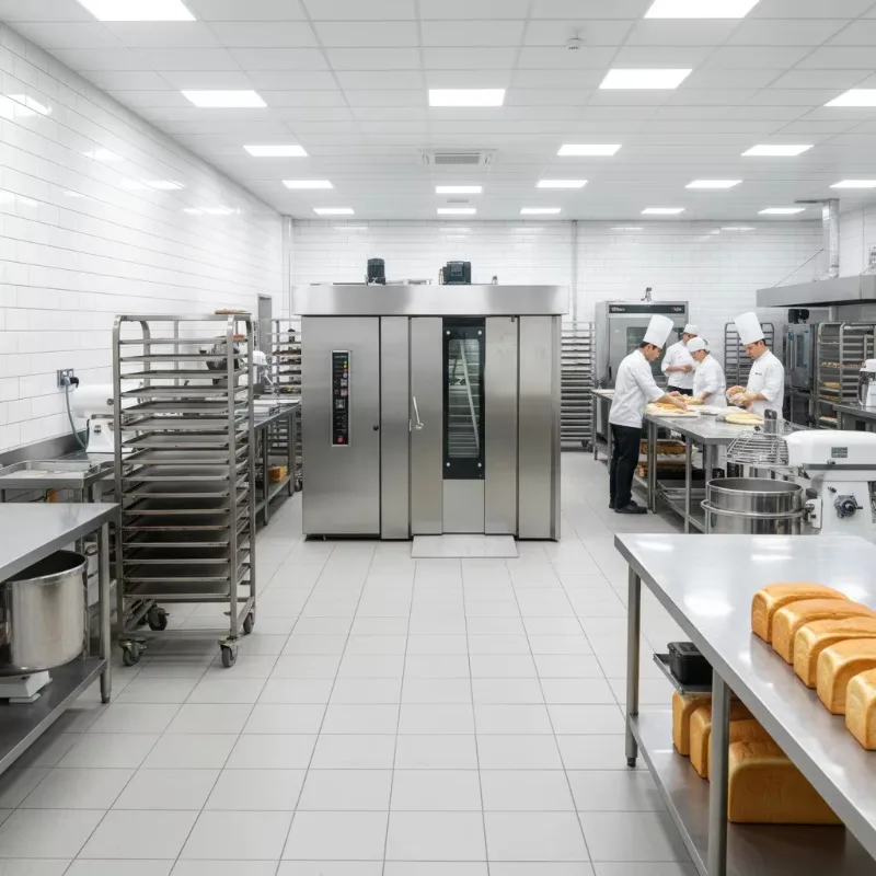 Commercial 32 Tray Rotary Oven Gas Diesel Electric Bakery Oven with Trolley 100kg/h Large Capacity Bakery Equipment