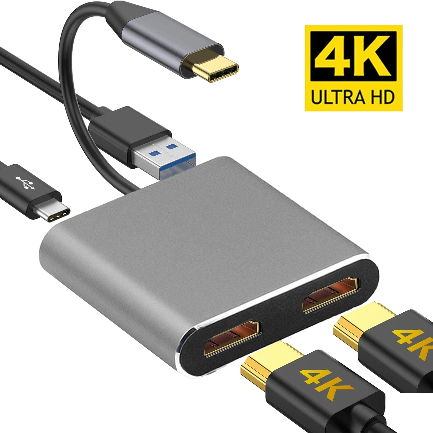 듀얼 스크린 확장 디스플레이 USB C 허브 컨버터, 맥북용 C타입 허브 도킹 스테이션, HDMI * 2, 4K, USB3.0, PD 고속 충전