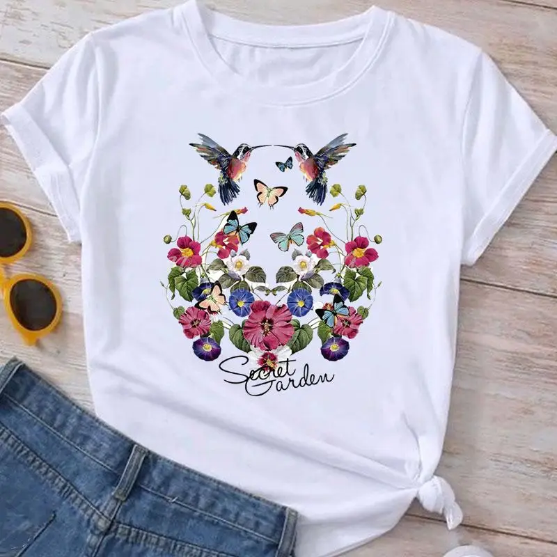 Fashion Clothes Summer Spring Flower 90s Tee Ladies Cartoon Clothing Short Sleeve Graphic T Shirt Women T-shirt Female Top