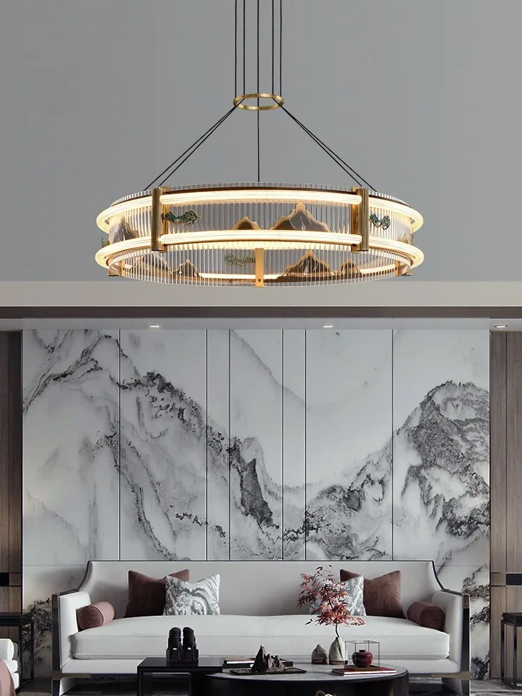 

New Chinese Brass Pendant Light Chandelier Room Light Style Atmosphere Dining Room Circular Creative Hall Light Living Room