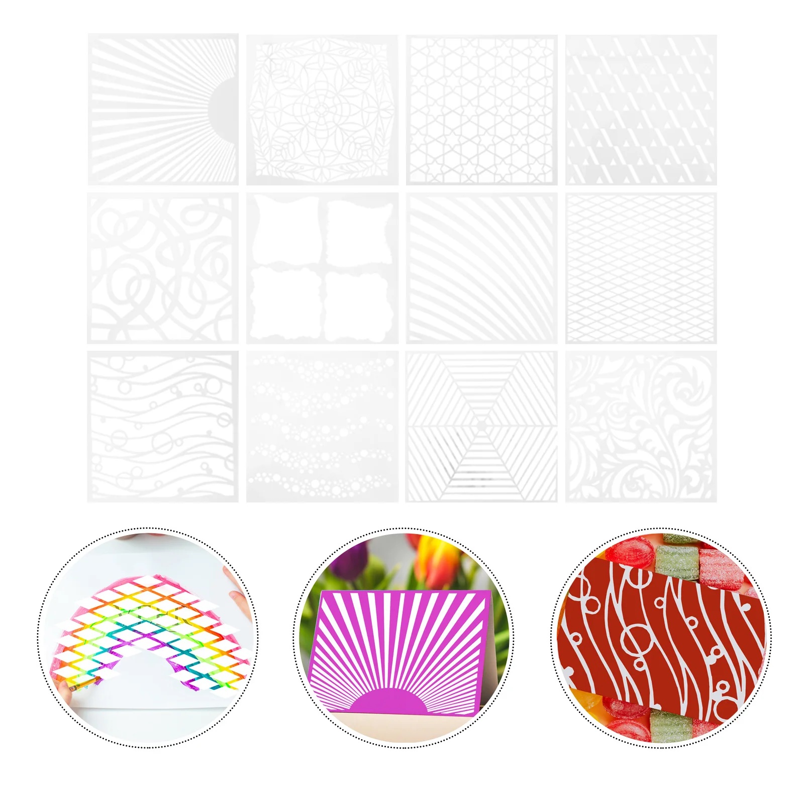 12Pcs Mixed Pattern Stencil Template for DIY Craft Painting Journal Scrapbook Cookie Cake Wall Art Painting Stencils
