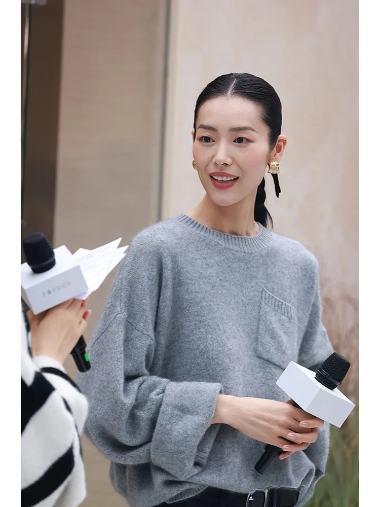 

Новый женский свитер из 100% мериносовой шерсти на весну-осень, с длинным рукавом, круглым вырезом, однотонный, вязаный джемпер, шерстяной топ для женщин