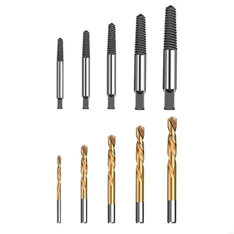 P82E 10Pcs Screw Extractor Drill Bits Bolt Extractor Set Broken Damaged Bolt Remover
