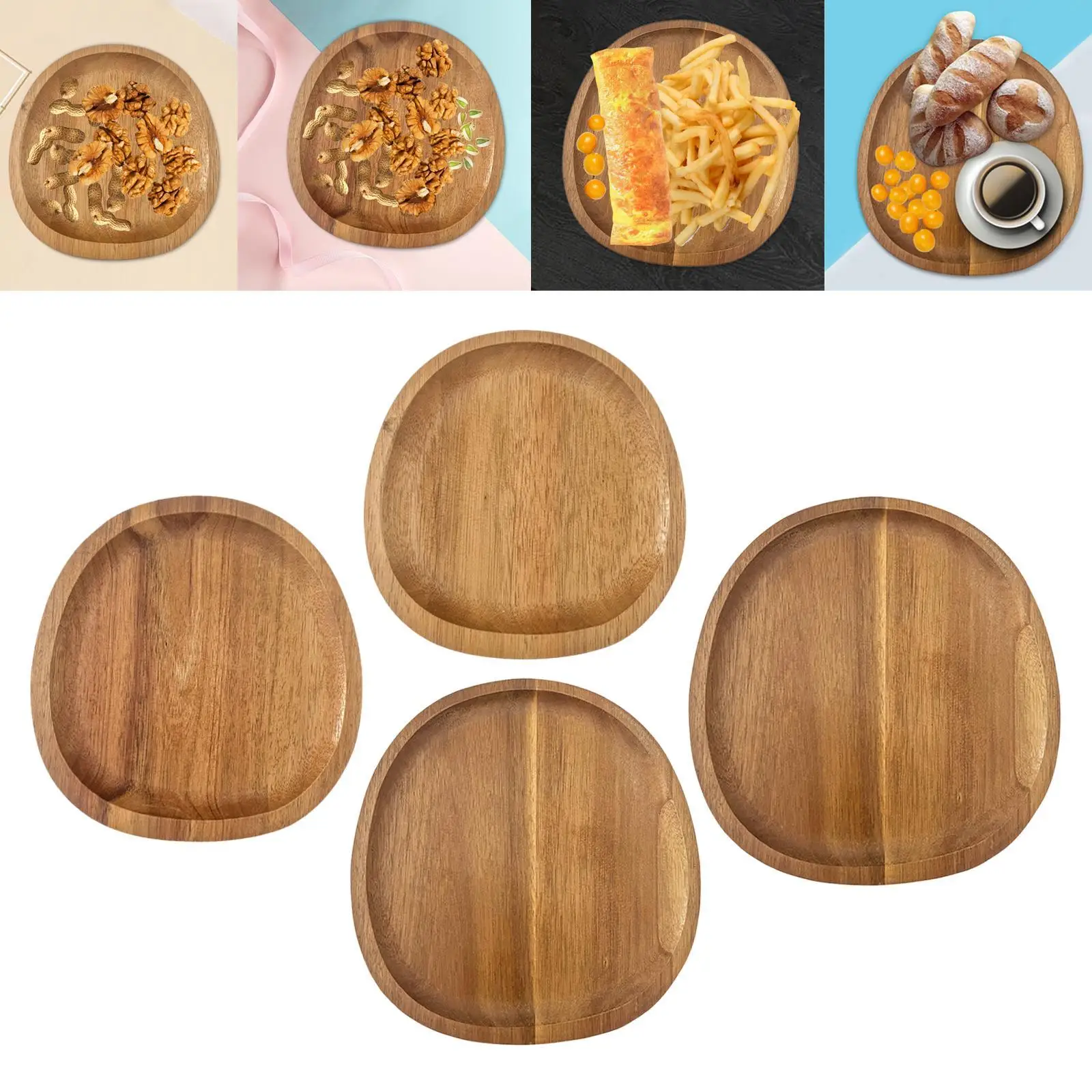 Wooden Serving Platter Tableware Decorative Tray Solid Wood Plate for Home Decor Countertop Farmhouse Coffee Table Centerpiece