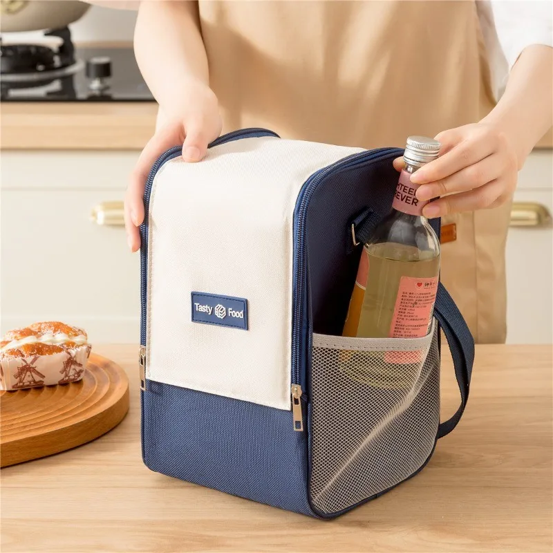 Home Colorblock Oxford Waterproof Thermal Insulated Food Organizer With Shoulder Strap Bento Lunch Box For Student Worker