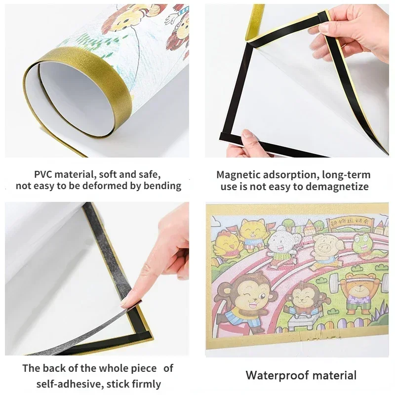 الصور الحديثة جدار إطار الصورة المغناطيسي الذهب الأسود لينة الغراء إطار الصورة المشارك قماش اللوحة ذاتية اللصق عرض شماعات #2