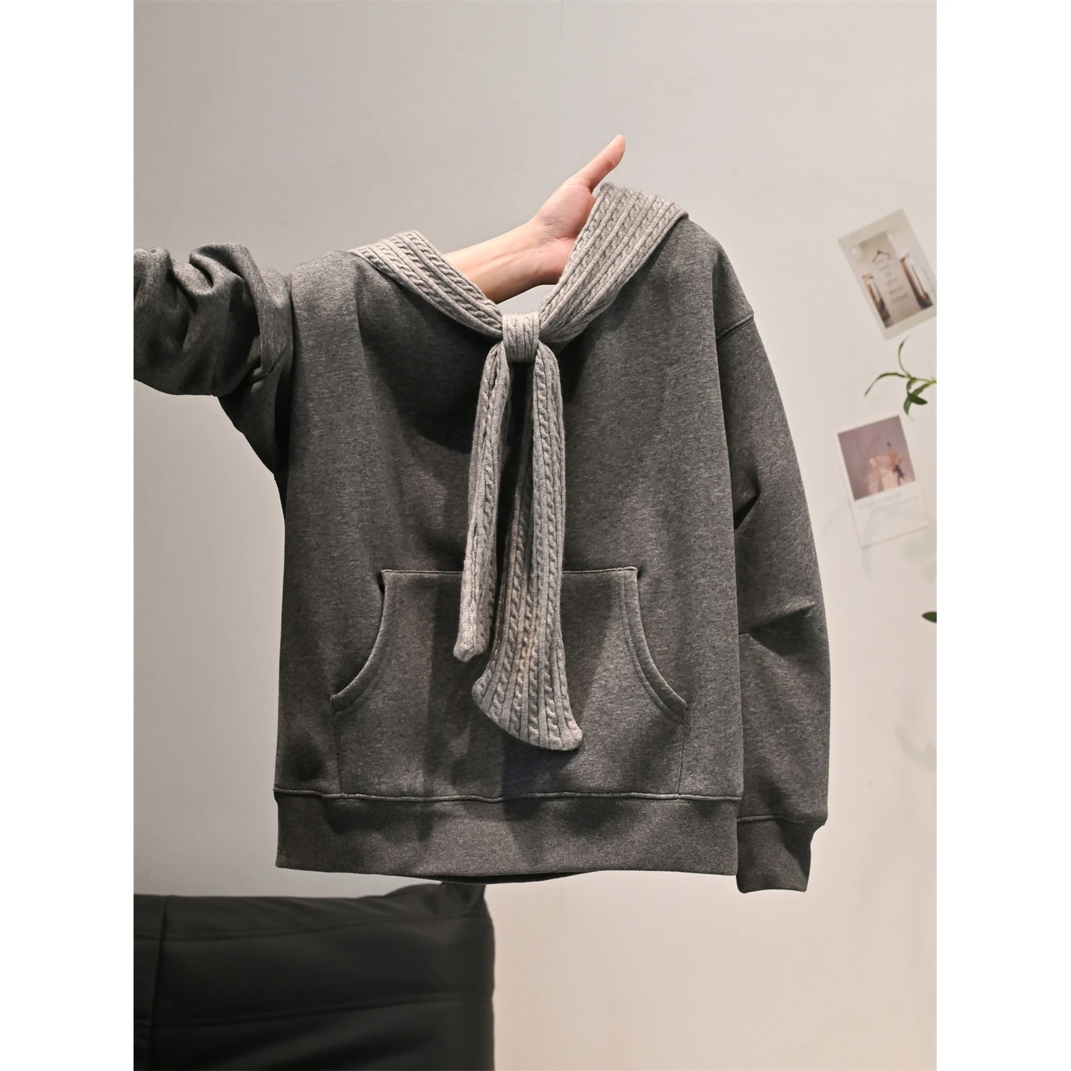 

Американский ретро-свитшот с завязками на одно плечо для женщин, осенне-зимний, с высоким дизайнерским качеством, повседневный, комфортный, свободного кроя