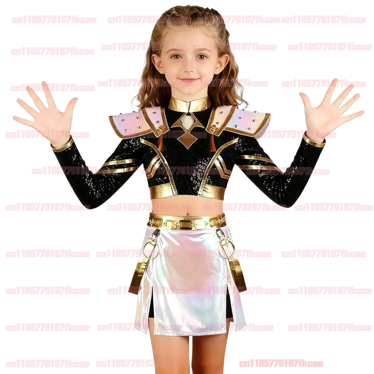 블랙 세트 헌터즈 루미 코스프레 키즈 케이팝 데몬스 의상 소녀 조끼 반바지 벨트 허리 체인 의상 할로윈 카니발 파티 슈트