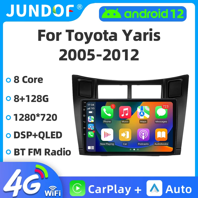 

Jundof 2 Din Android 12 Car Radio For Toyota Yaris 2005 - 2012 Stereo Multimedia Video Player 4G Carplay Head Unit Autoradio DVD