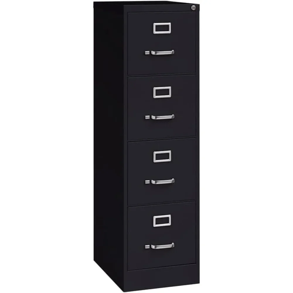 

4 Drawer Metal Vertical File Cabinet with Lock, 22" Deep, Letter Size, Home/Office, Preassembled, Commercial Grade, Black Finish