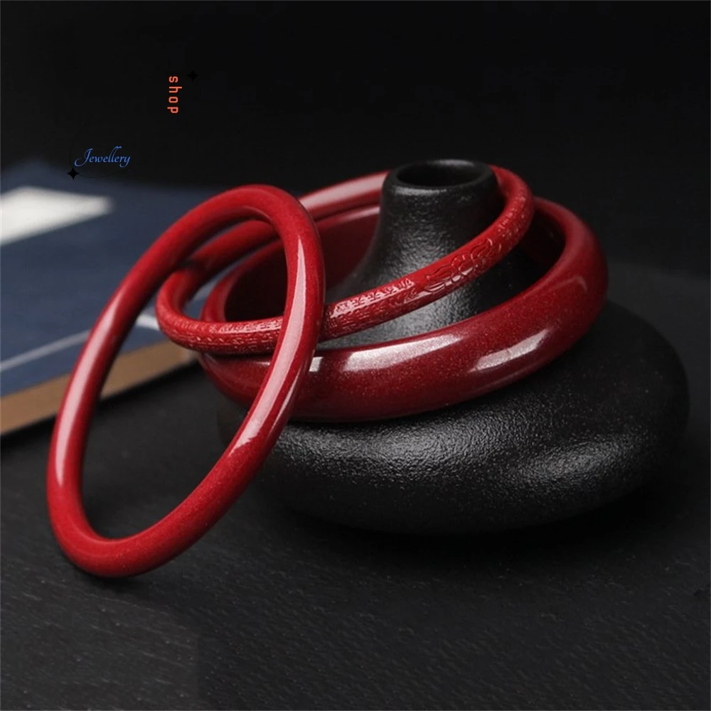 High Content Purple Gold Sand Raw Ore Cinnabar Heart Sutra Thin Round Strip Imperial Consort Aspect Bracelet High-grade Jewelry